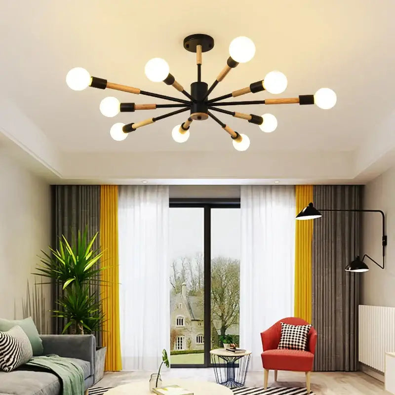 Modern black & wood led wooden ceiling light for living room