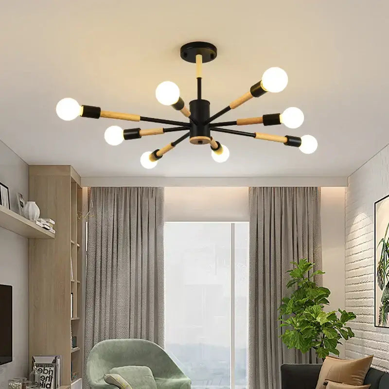 Modern black & wood led wooden ceiling light for living room