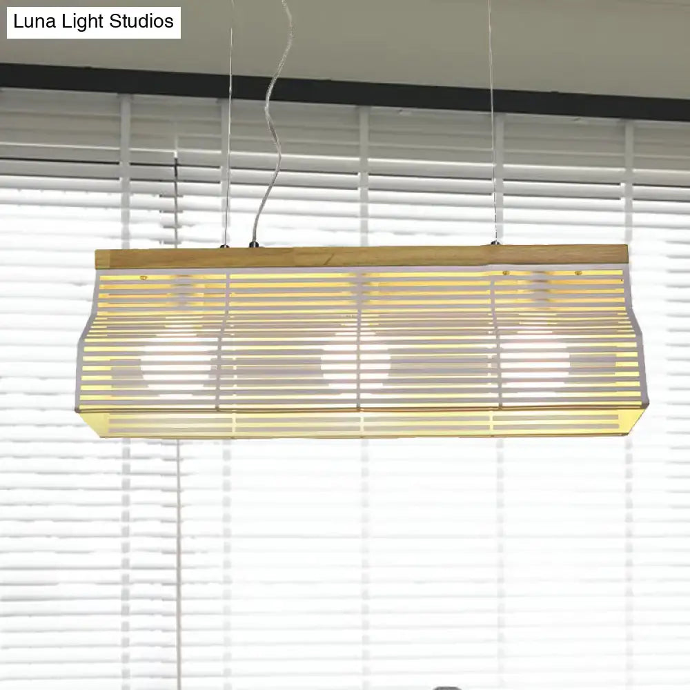 Modern black & wood slatted island pendant light dining room