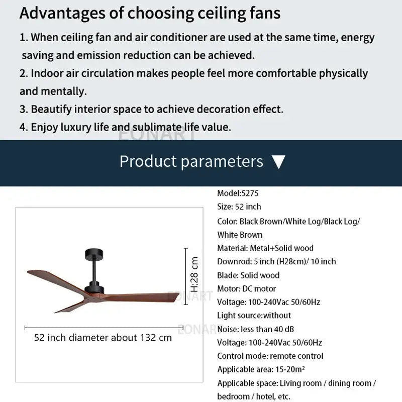 Modern black wooden ceiling fan living room remote control