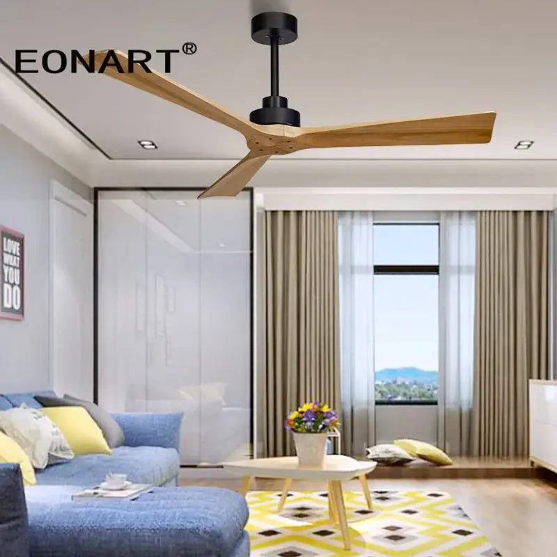 Modern black wooden ceiling fan living room remote control