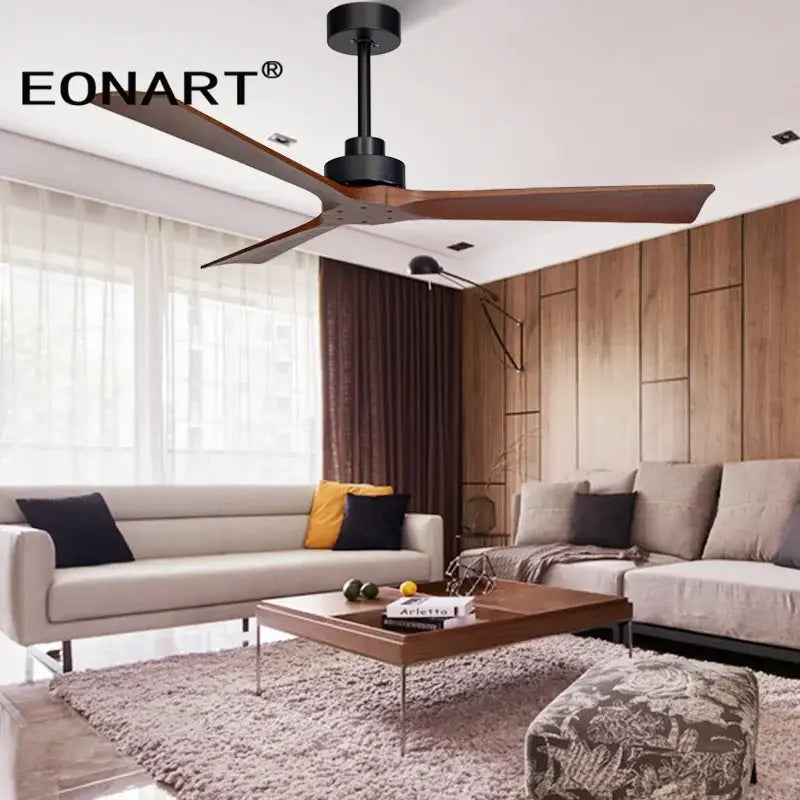 Modern black wooden ceiling fan living room remote control