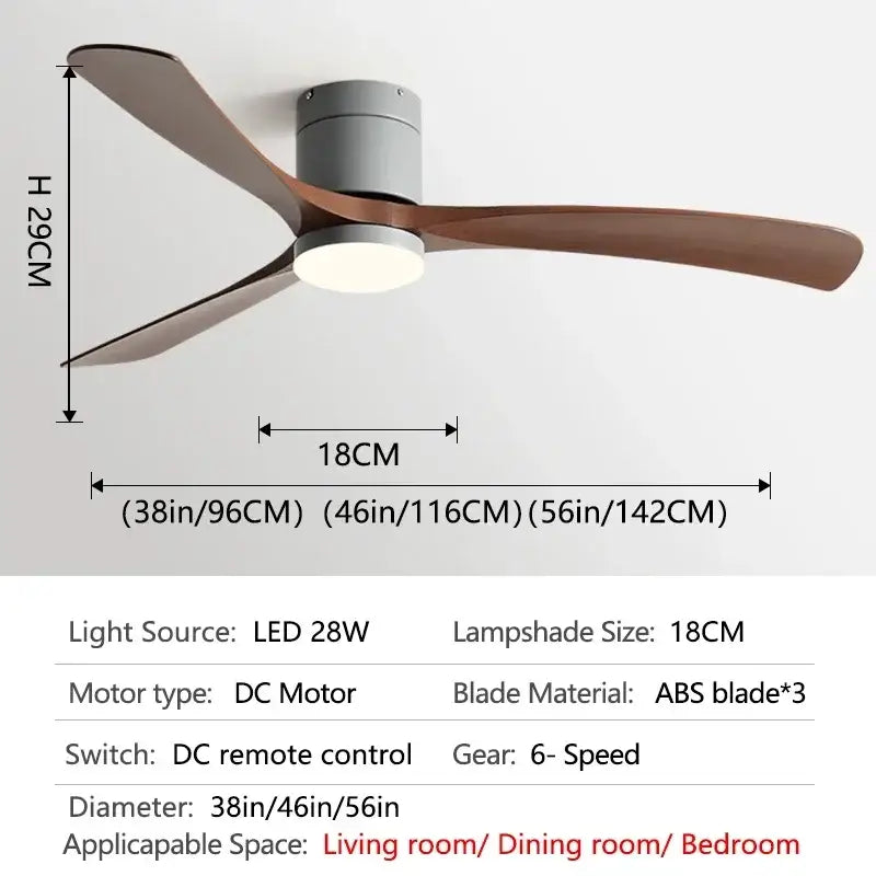 Modern black wooden ceiling fan with led light and remote bedroom