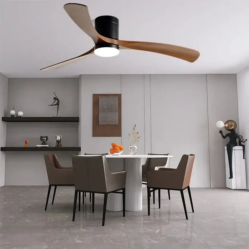 Modern black wooden ceiling fan with led light and remote bedroom