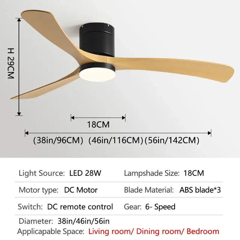 Modern black wooden ceiling fan with led light and remote bedroom