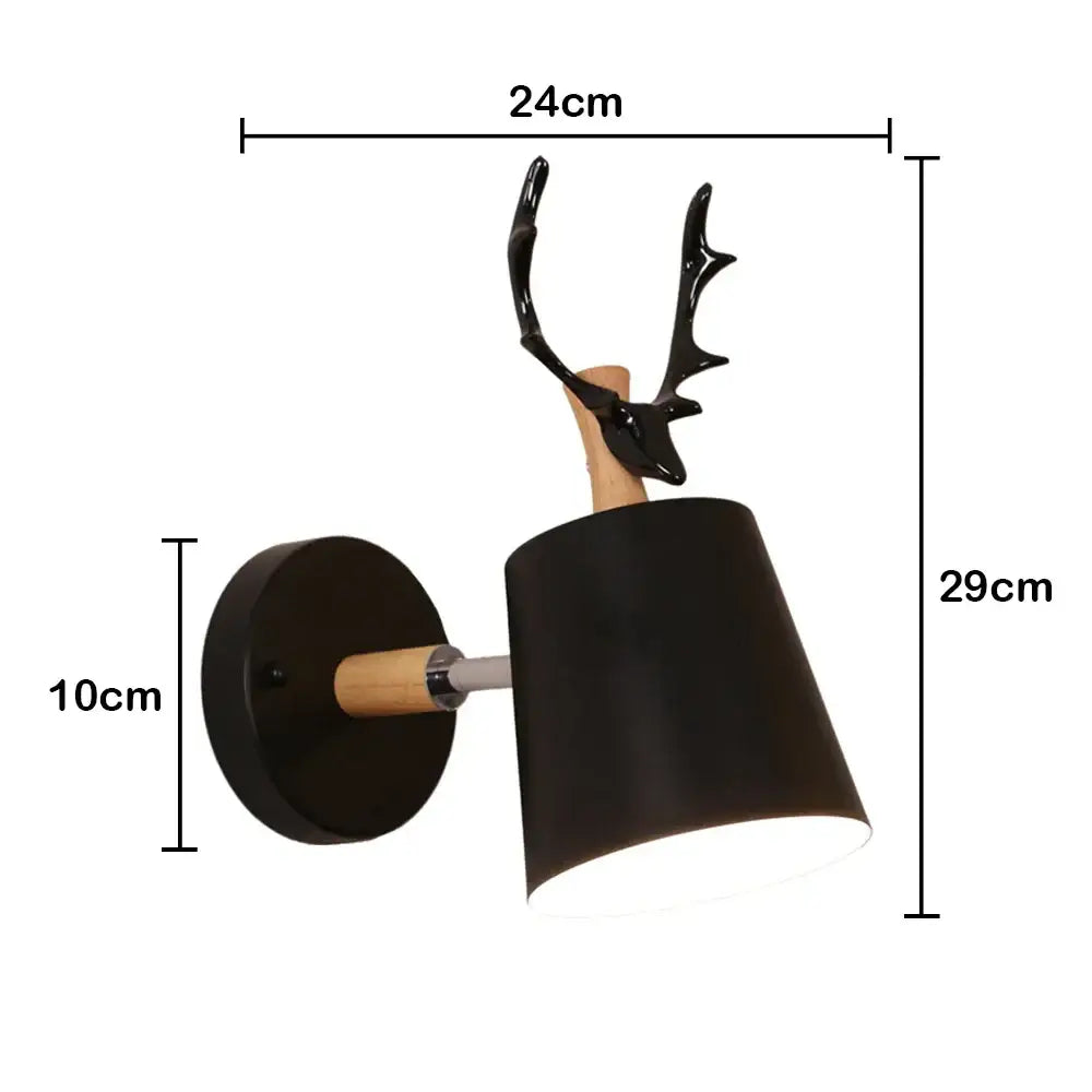 Modern black wooden wall light living room antler sconce