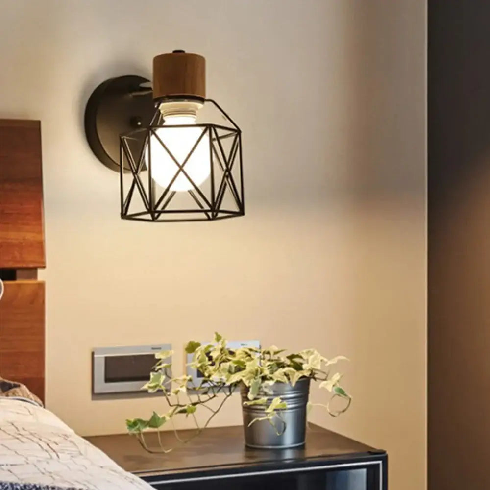Modern black wooden wall light living room antler sconce