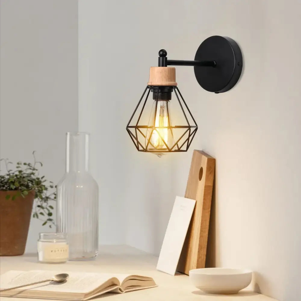 Modern black wooden wall light living room antler sconce