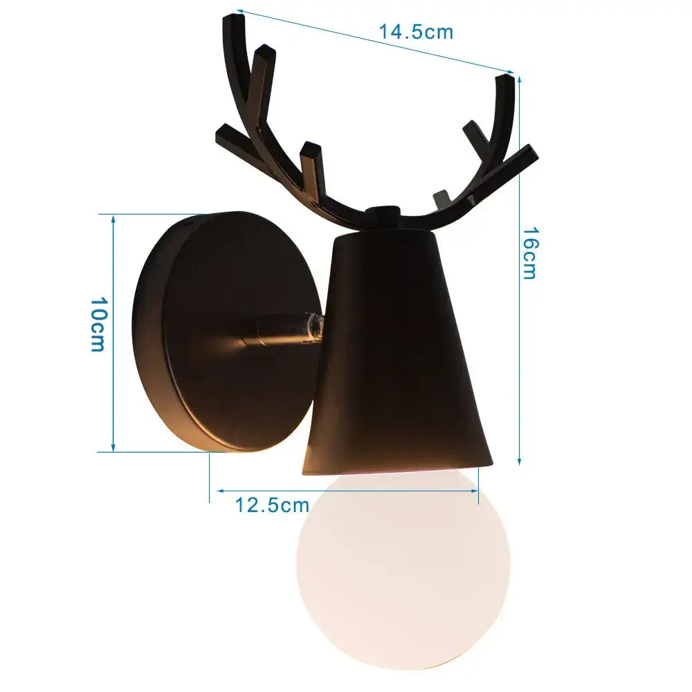 Modern black wooden wall light living room antler sconce