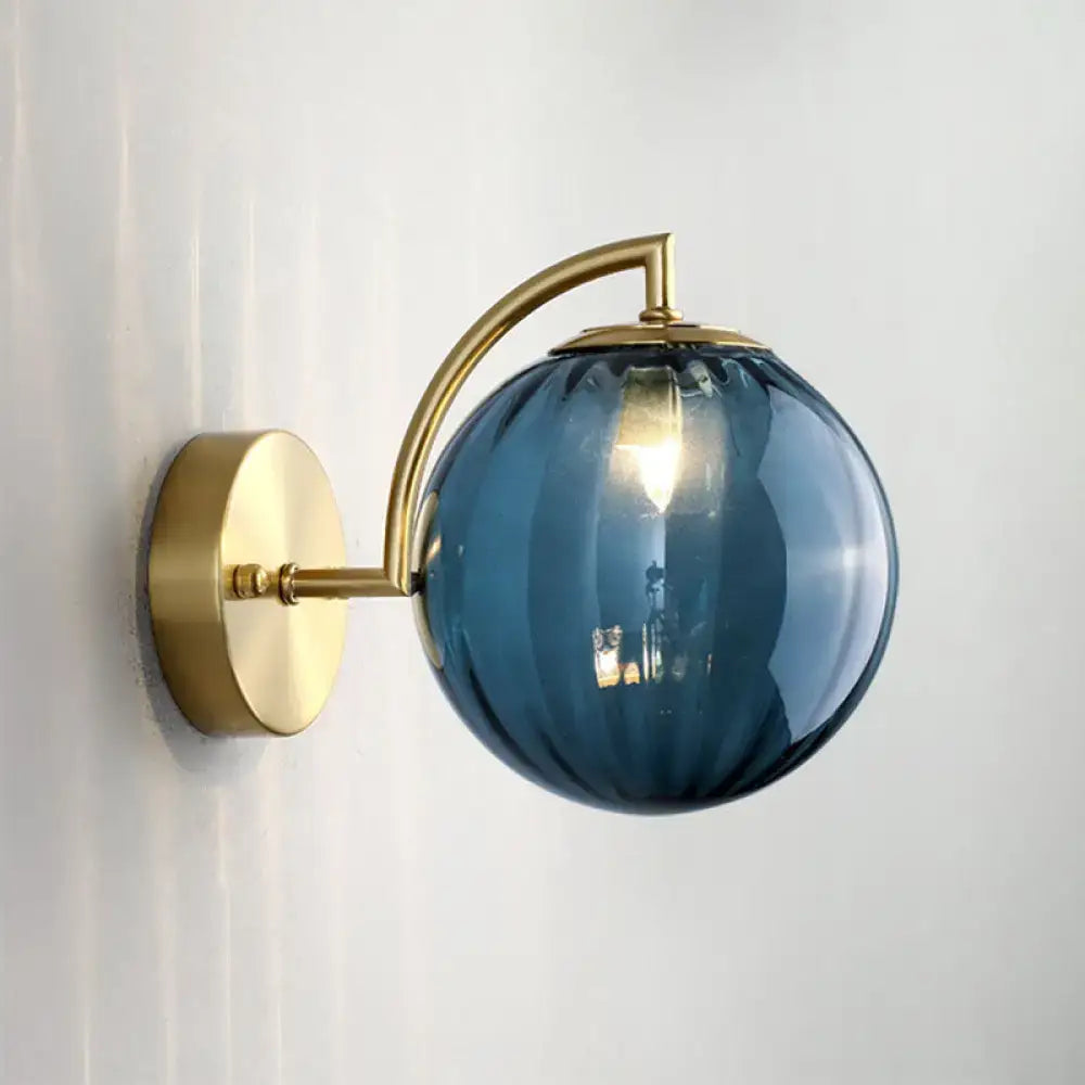 Modern blue and gold finish ribbed glass wall sconce bedroom light