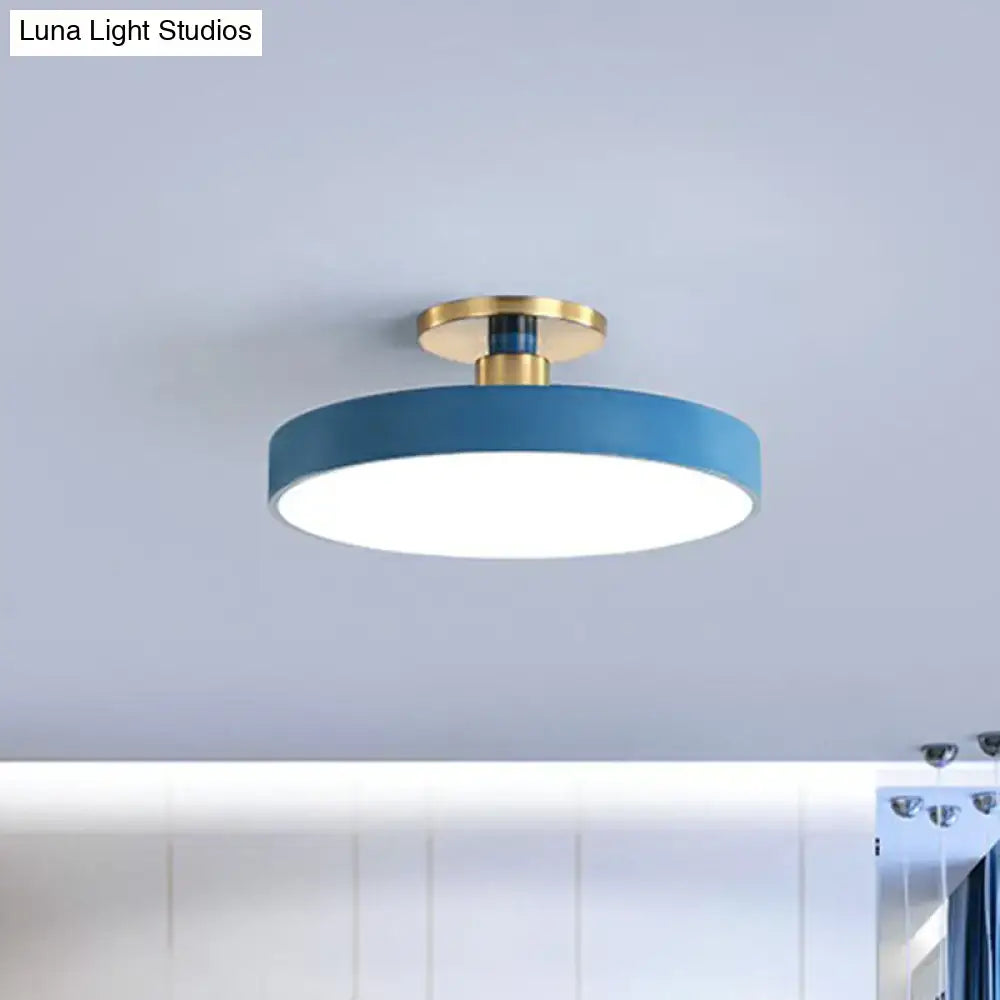 Modern blue and gold round flush mount ceiling light for bedroom