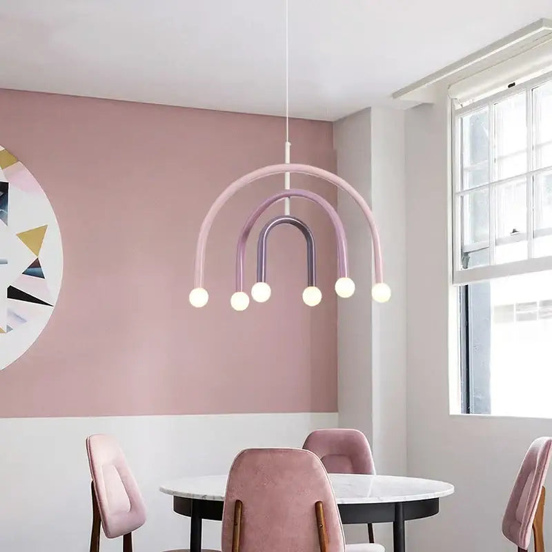Modern blue and wood pendant lamp for dining room
