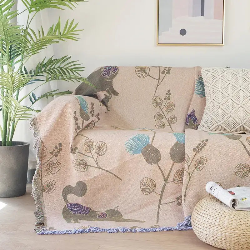 Modern blue cartoon cat woven blanket living room sofa cover