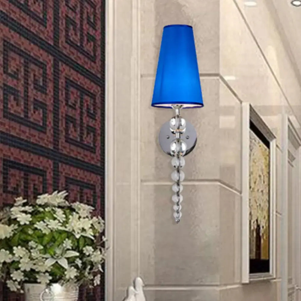 Modern blue & chrome crystal bead sconce light for living room