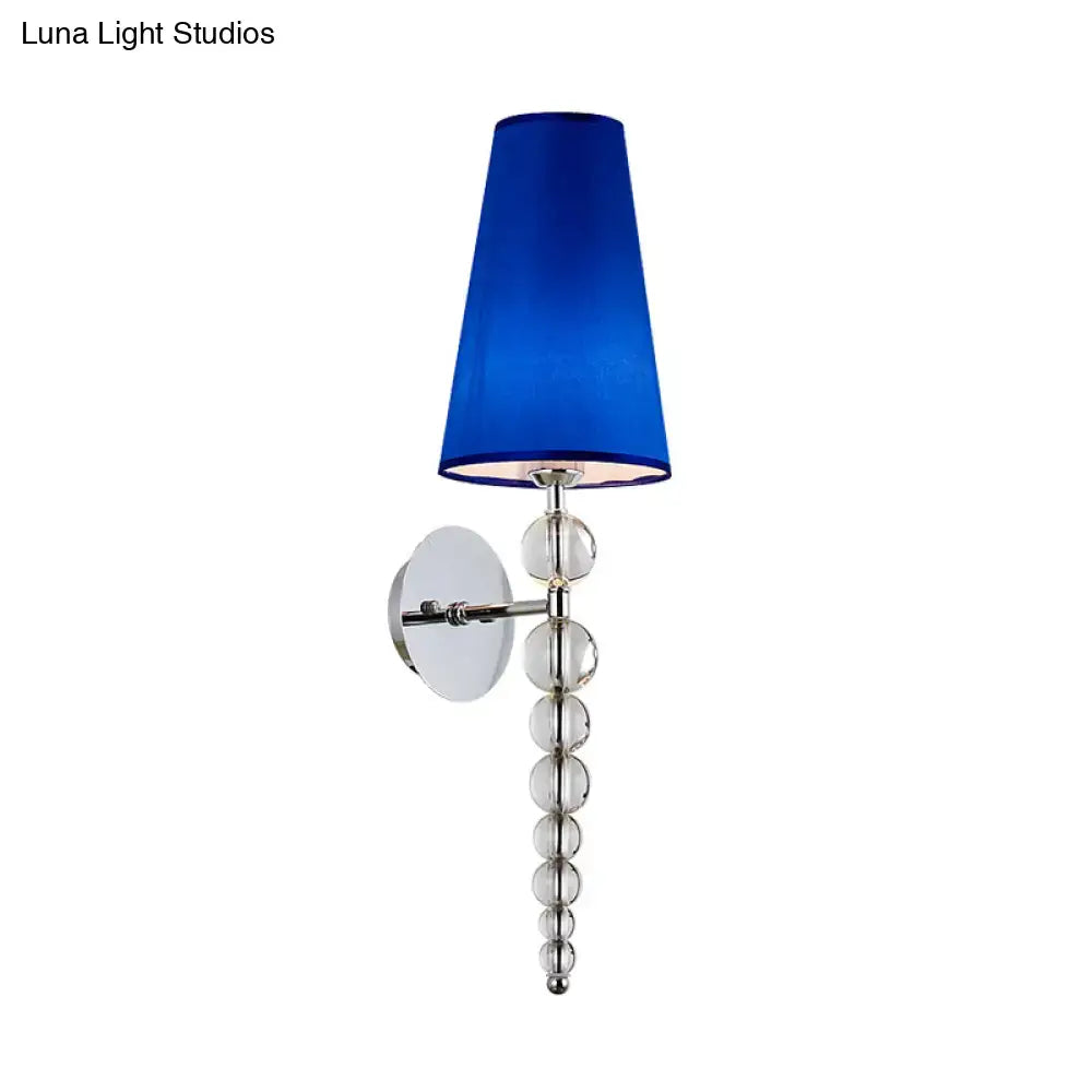 Modern blue & chrome crystal bead sconce light for living room