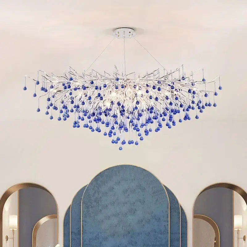 Modern blue chrome crystal chandelier for dining room tree branch design