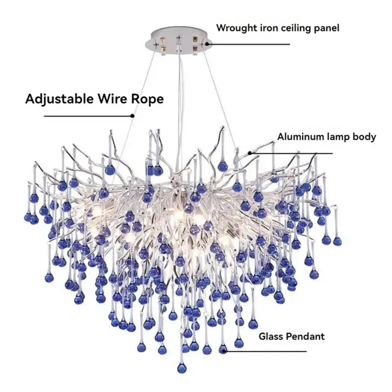 Modern blue chrome crystal chandelier for dining room tree branch design