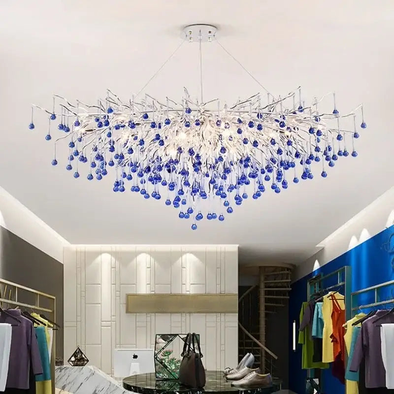 Modern blue chrome crystal chandelier for dining room tree branch design