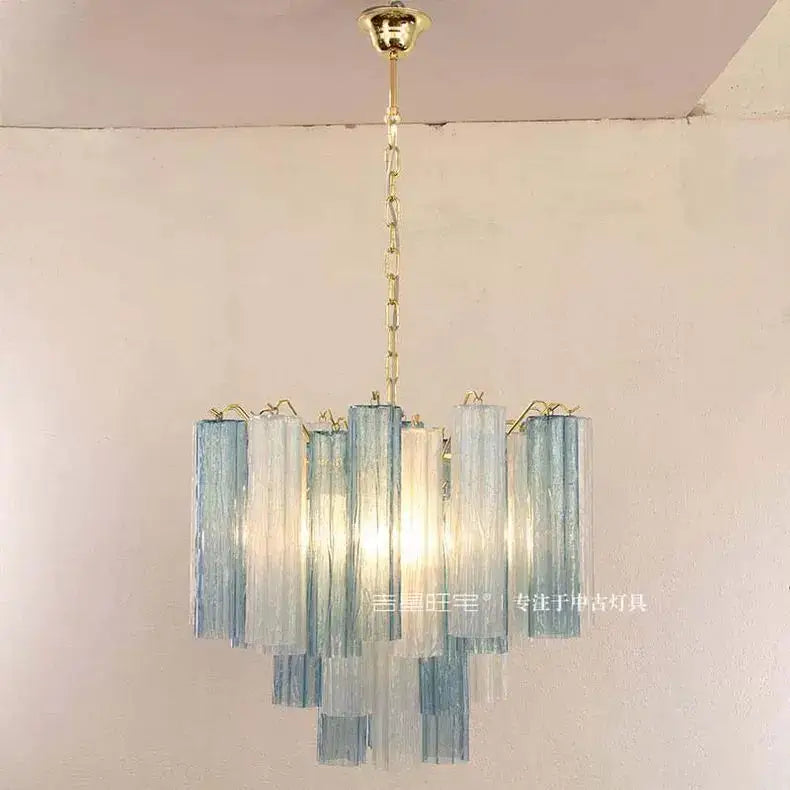 Modern blue & clear colorized glass led chandelier living room