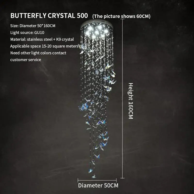 Modern blue & clear crystal butterfly rotating chandelier living room