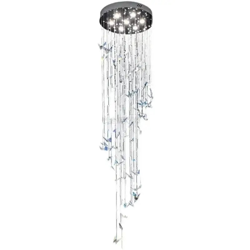 Modern blue & clear crystal butterfly rotating chandelier living room