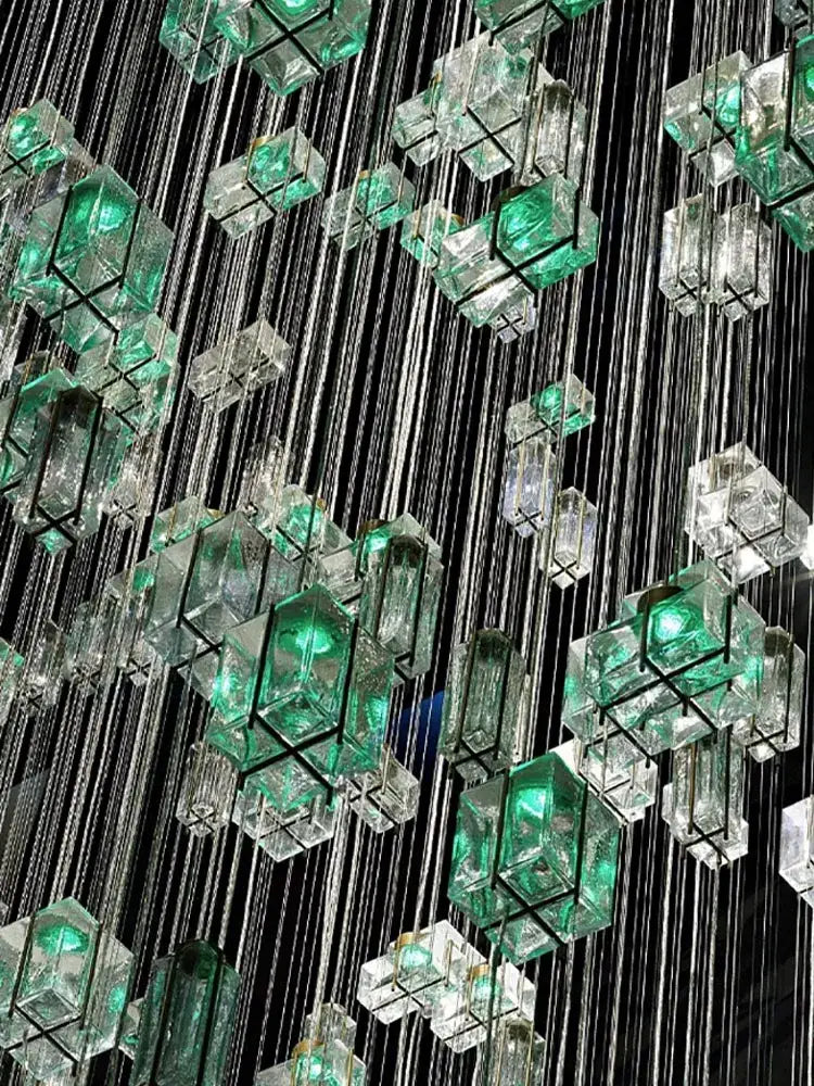 Modern blue & clear crystal cube pendant light living room chandelier
