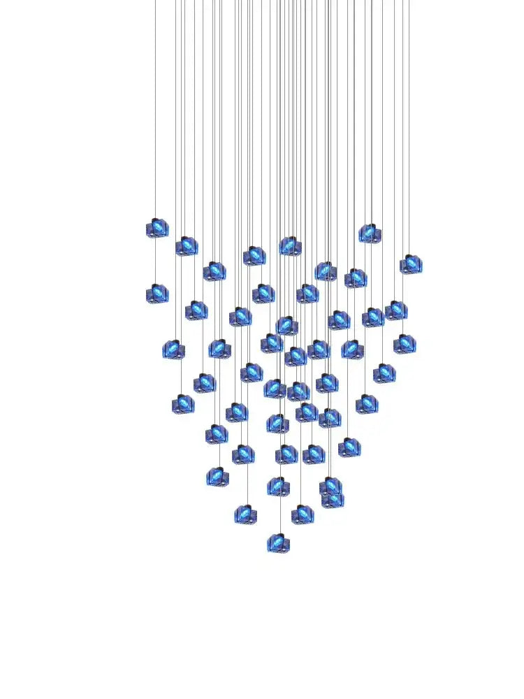 Modern blue & clear crystal cube pendant light living room chandelier