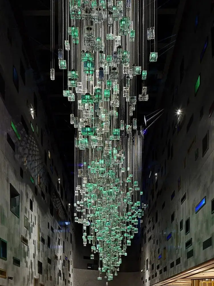 Modern blue & clear crystal cube pendant light living room chandelier