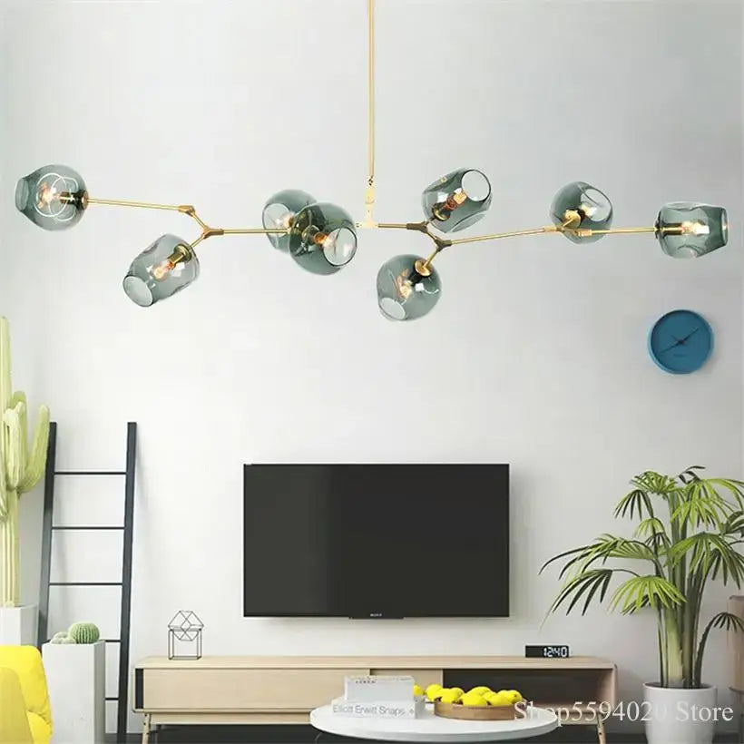 Modern blue glass black gold pendant light living room chandelier