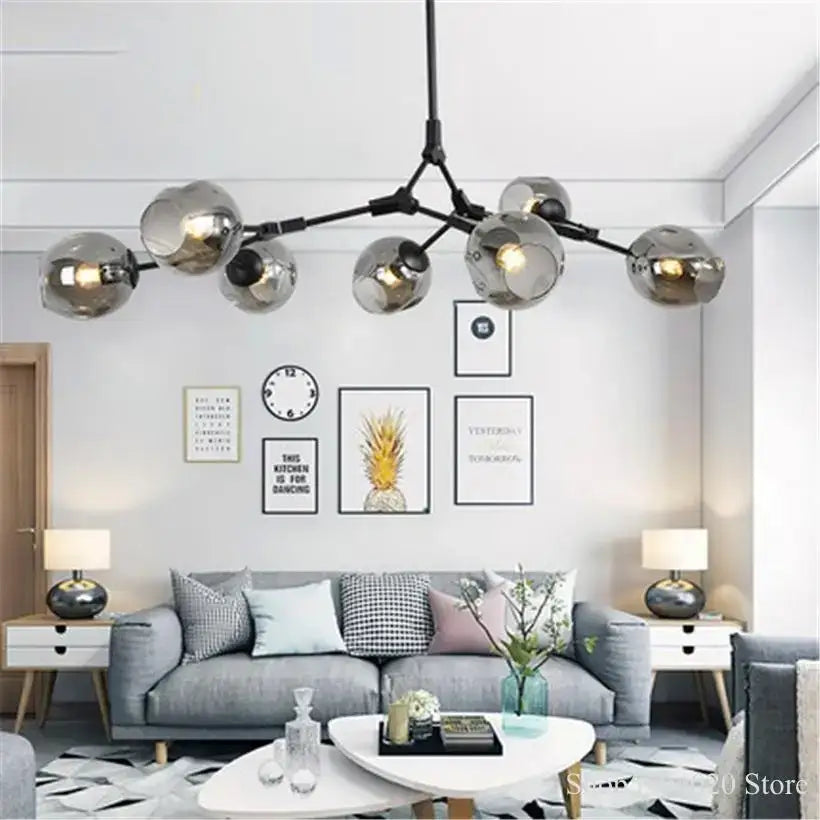 Modern blue glass black gold pendant light living room chandelier