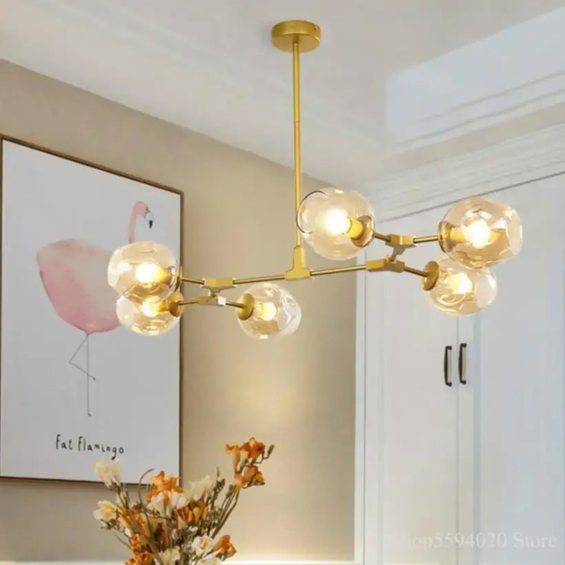 Modern blue glass black gold pendant light living room chandelier