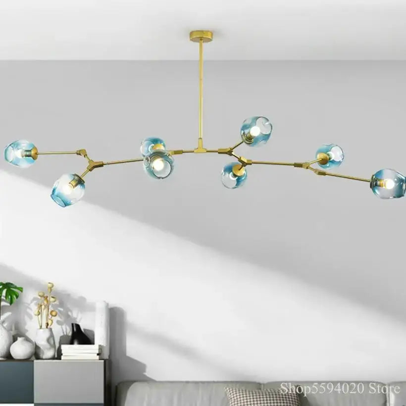 Modern blue glass black gold pendant light living room chandelier