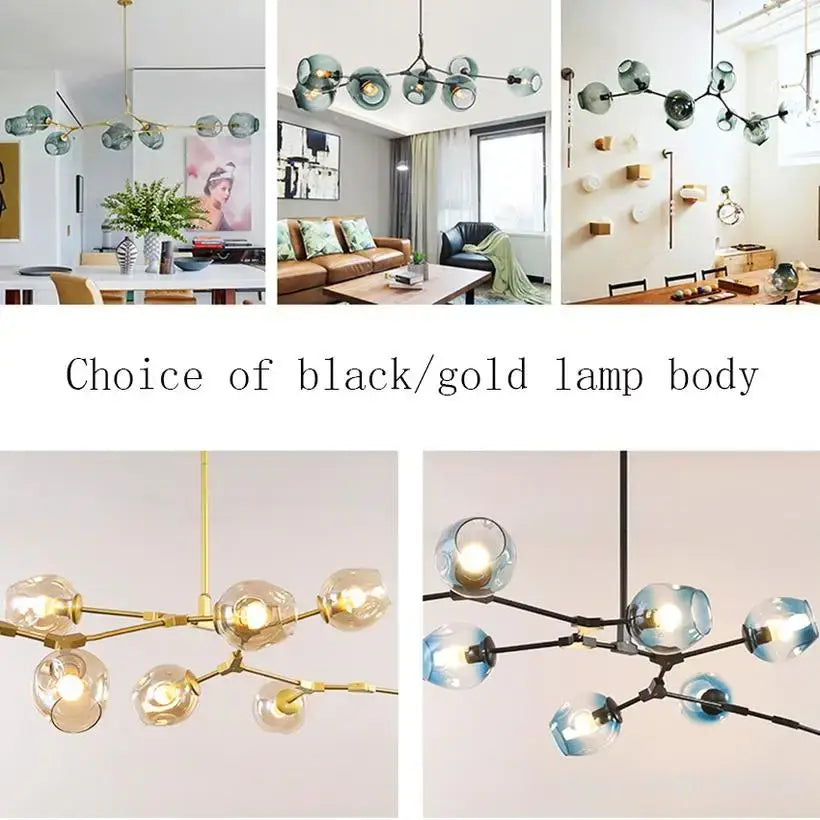 Modern blue glass black gold pendant light living room chandelier