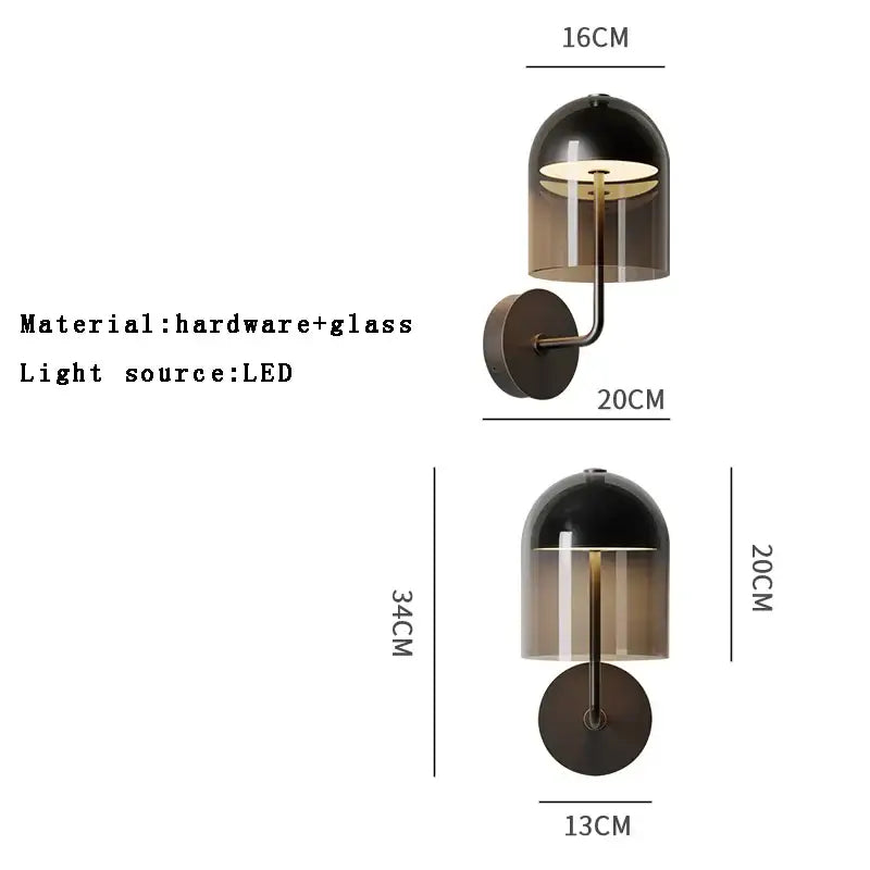 Modern blue glass dome wall sconce lamp – bedroom gold base light