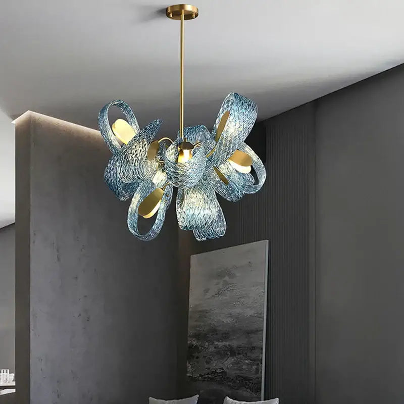 Modern blue glass led pendant lamps bedroom chandelier lighting