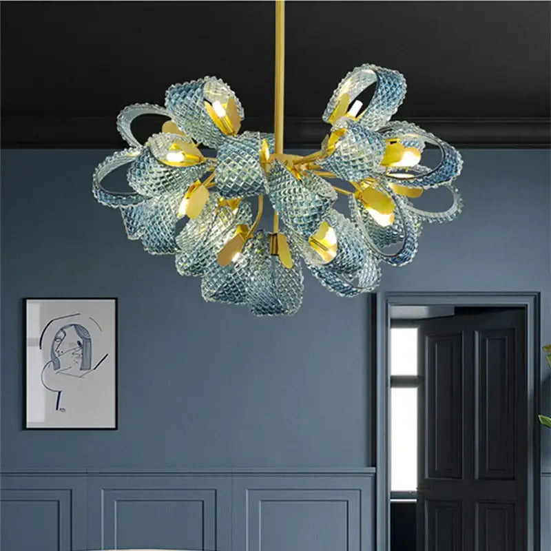 Modern blue glass led pendant lamps bedroom chandelier lighting