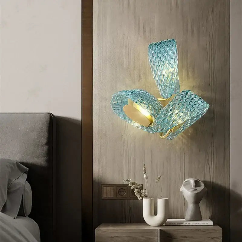 Modern blue glass led pendant lamps bedroom chandelier lighting
