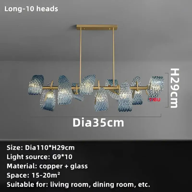 Modern blue glass led pendant lamps for dining room gold accents