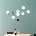 Modern blue & gold opal glass ball island lamp fixture dining room