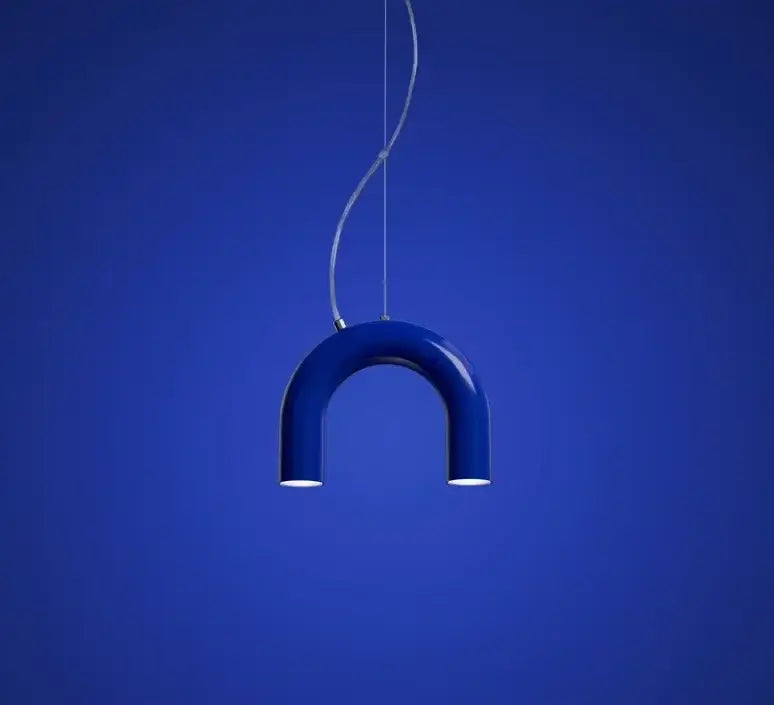 Modern blue metal arch chandelier – kitchen pendant light