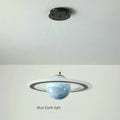 Modern blue planet pendant light with rings for bedroom decor