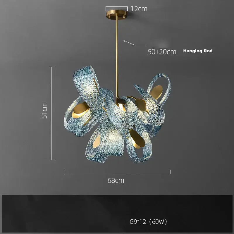 Modern blue queen crystal glass petal chandelier for bedroom