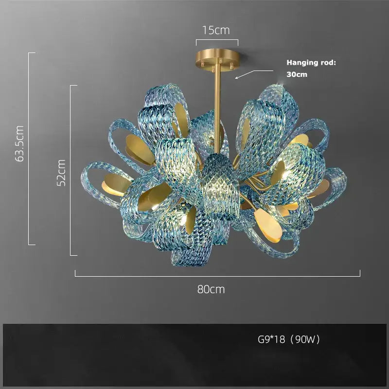 Modern blue queen crystal glass petal chandelier for bedroom