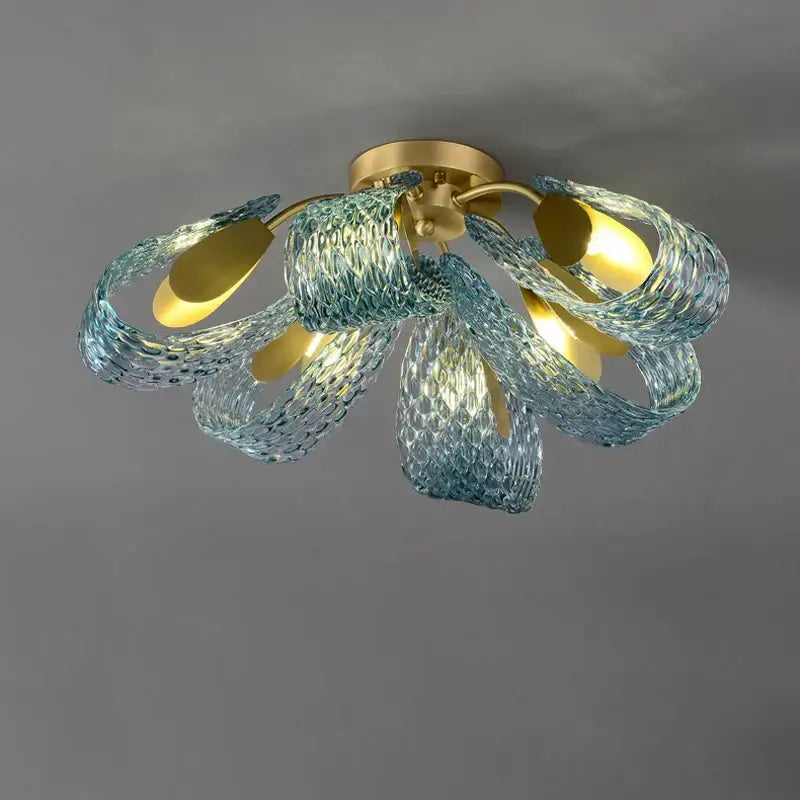 Modern blue queen crystal glass petal chandelier for bedroom
