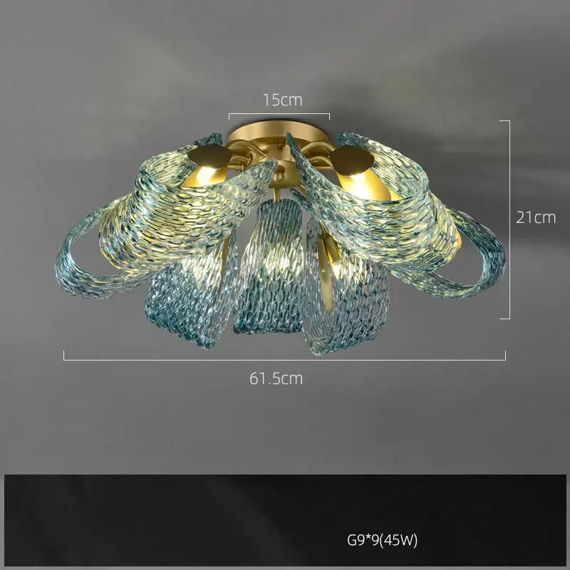 Modern blue queen crystal glass petal chandelier for bedroom