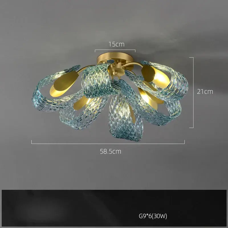 Modern blue queen crystal glass petal chandelier for bedroom