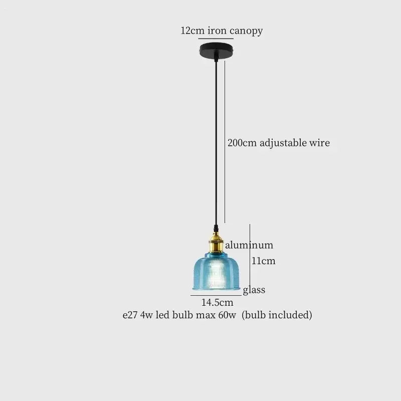 Modern blue red & gold glass led hanging lamp dining room decor