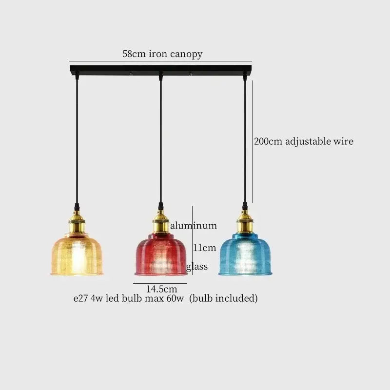 Modern blue red & gold glass led hanging lamp dining room decor