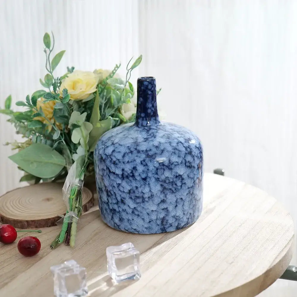 Modern blue speckled ceramic vase set living room decor accessories