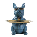 Modern blue & teal bulldog storage tray coin bank living room decor